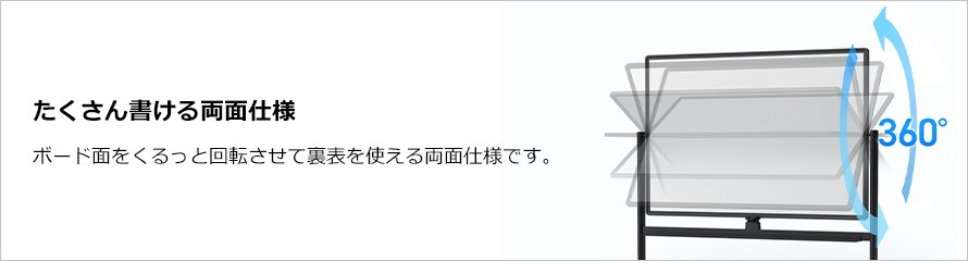 たくさん書ける両面仕様。ボード面が回転します。