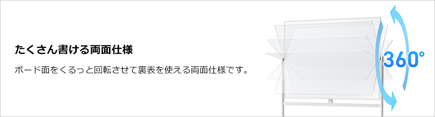 たくさん書ける両面仕様。ボード面が回転します